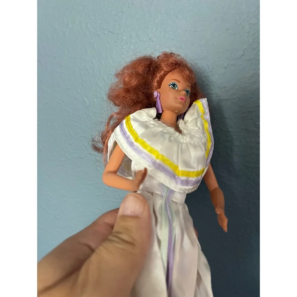 Vintage 1980s Barbie Midge Doll Red Hair Freckles White Gown Purple Earrings
